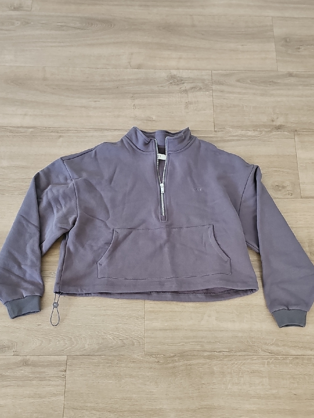 SET Active Cropped Half-Zip Pullover Sweatshirt Grey Size Small
